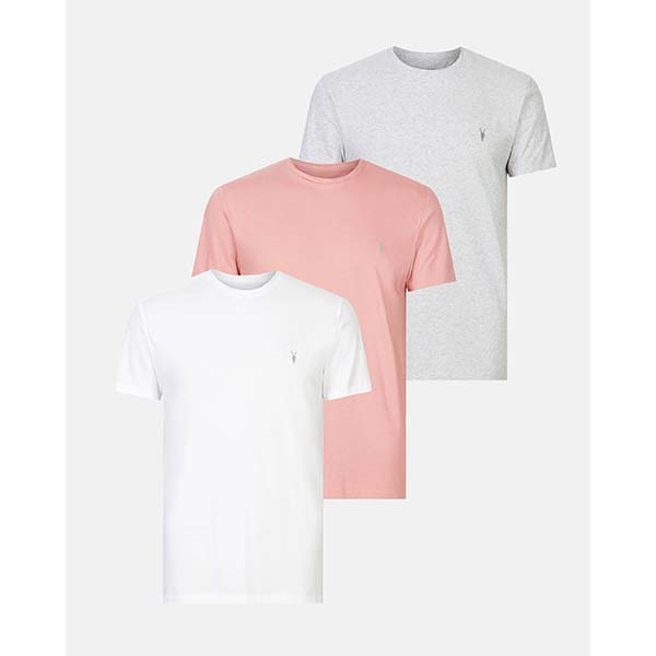 Allsaints Australia Mens Tonic Crew Ramskull 3 Pack T-Shirt Pink/Grey/White AU24-468